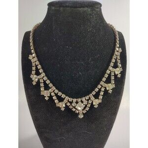 Vtg By Gale Signed Rhinestone Statement Necklace Prong Set Princess Wedding